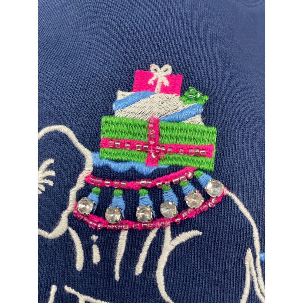 Lilly Pulitzer Ballad Crewneck Sweatshirt Womens XS Navy Elephant Embroidery - Picture 11 of 11